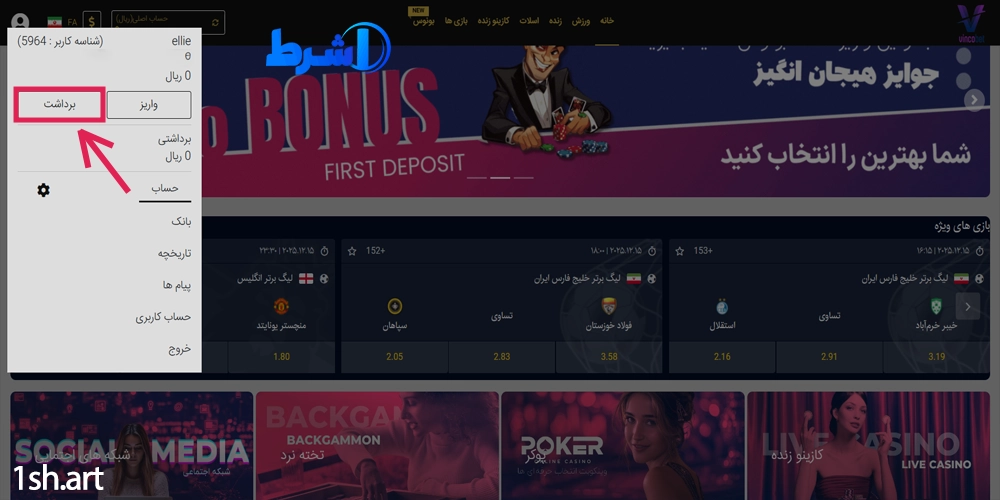 برداشت در وینکو بت VINCO BET