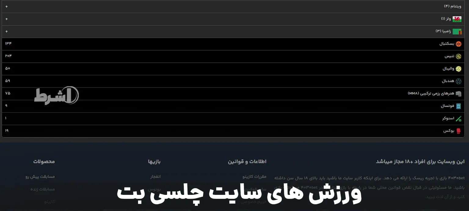 ورزش های سایت چلسی بت
